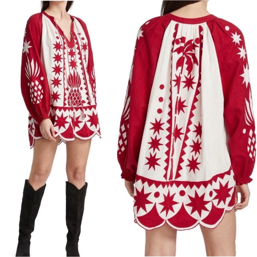 NWT Farm Rio Red Tropical Cutwork Mini Dress Small